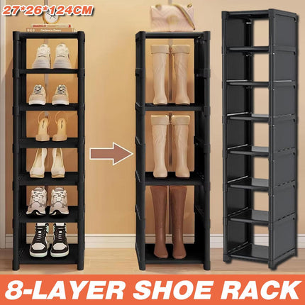 Eight Layer Black Shoe Rack Home Dustproof Shoe Cabinet Removable Multi Shelves