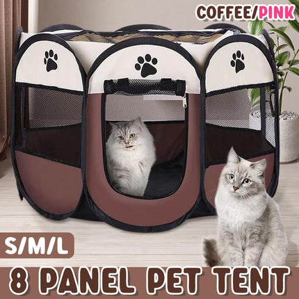Pet Fence Indoor Cat Dog Tent Octagonal Fence Portable Foldable Cage Kennel