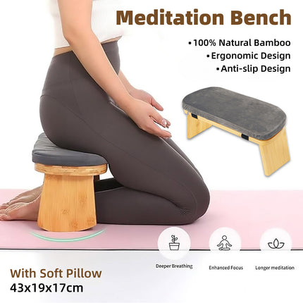 Folding Meditation Bench With Velvet Cushion Portable Yoga Bench Kneeling Stool