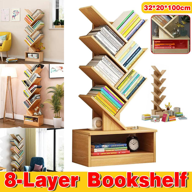 8 Shelf Tree Display Bookshelf Book Storage Rack Modern Bookcase for Home Office