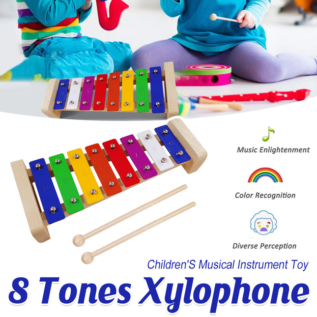 Kids Percussion Instrument 8/15 Tone Colourful Metal Xylophone Early Learning