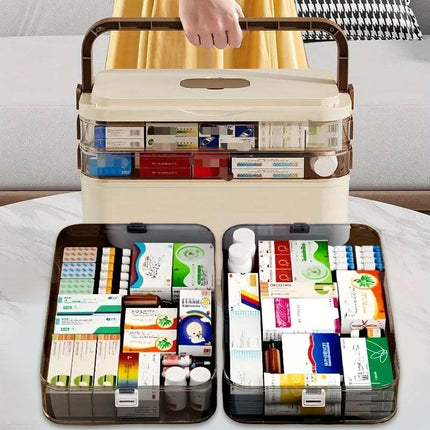Household Medicine Box 3 Layer Plastic Portable First Aid Storage Organizer Case