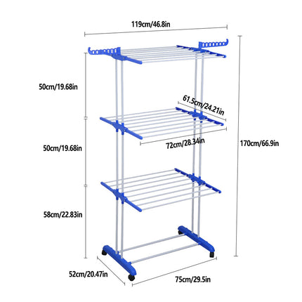 3 Tiers Indoor Folding Floor Standing Clothes Rack Movable Towel Organizer Shelf
