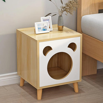 Wooden Cat Bedside Cabinet Multifunctional Cattery Storage Nightstand Furniture