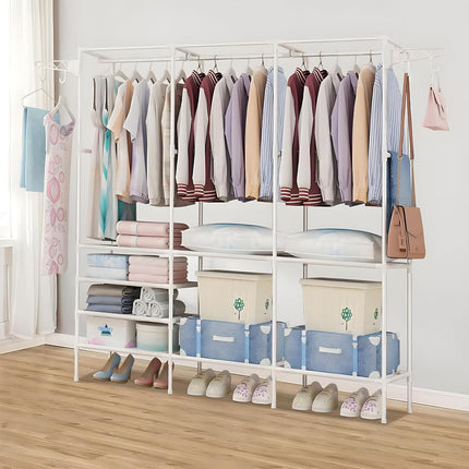 Multi Function Zoned Floor Standing Clothes Coat Rack Space Saving Stable Sturdy