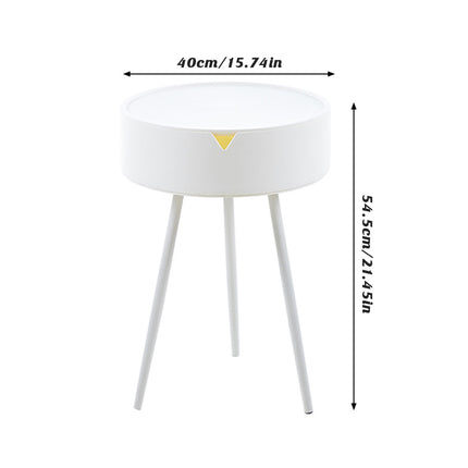 Modern Round Bedside Table with Storage White Small Coffee Side Table 40cm