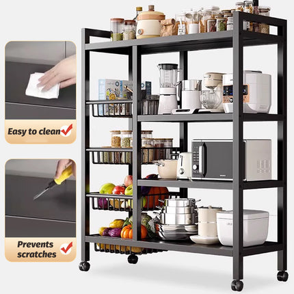 4 Tier Moveable Kitchen Storage Rack with Wheels Stable Structure Space Saving