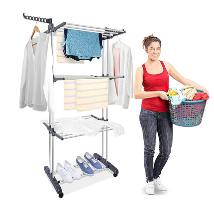 3-Tier Rolling Towel Storage Rack with Wheels Foldable Space Saving Durable Home