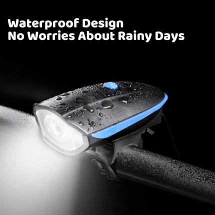 Rechargeable Bike Headlight With Horn Bright LED Waterproof For Night Use