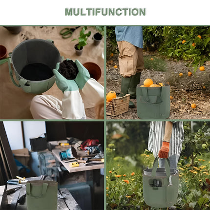 Waterproof Green Canvas Tool Storage Bag Portable Garden Bucket Organizer Use