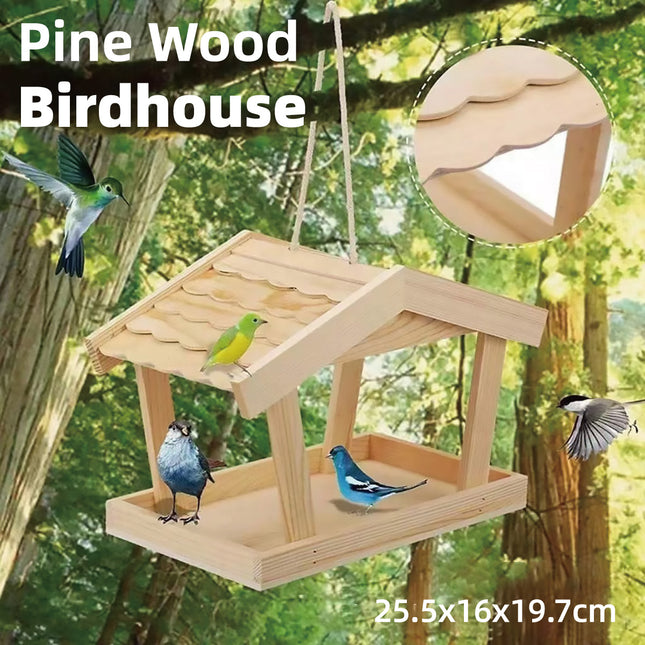 Bird Feeder Wooden For Outside Hanging Birds House Outdoor Wild Garden Decors