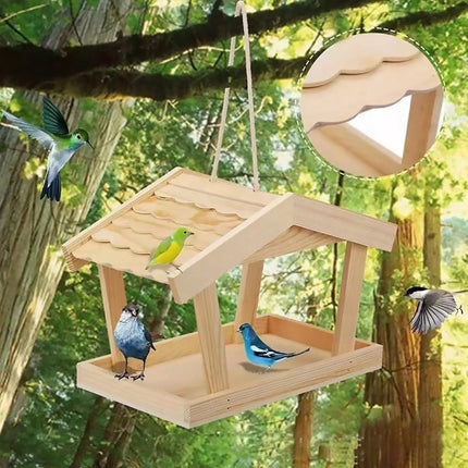 Bird Feeder Wooden For Outside Hanging Birds House Outdoor Wild Garden Decors