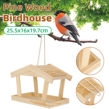 Bird Feeder Wooden For Outside Hanging Birds House Outdoor Wild Garden Decors
