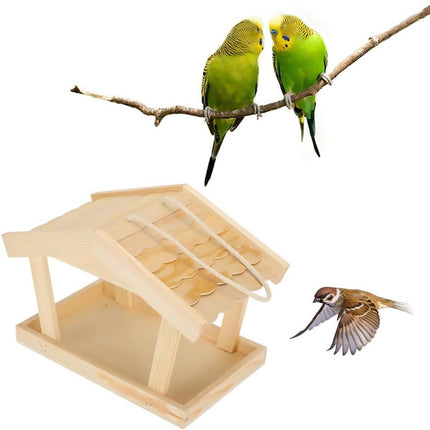 Bird Feeder Wooden For Outside Hanging Birds House Outdoor Wild Garden Decors