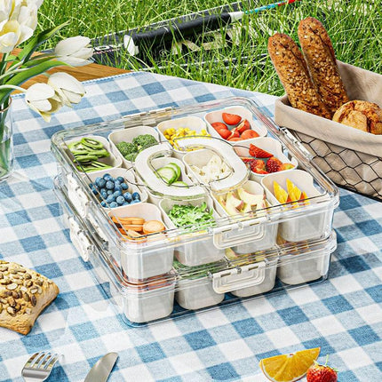2pcs Salad Box Portable Sealed Bento Box Transparent Fruit Storage 12 Squares