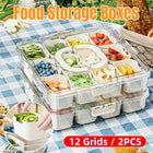 2pcs Salad Box Portable Sealed Bento Box Transparent Fruit Storage 12 Squares