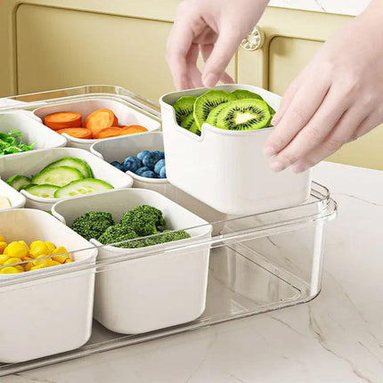 2pcs Salad Box Portable Sealed Bento Box Transparent Fruit Storage 12 Squares