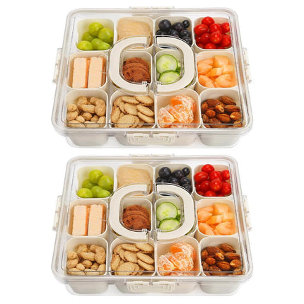 2pcs Salad Box Portable Sealed Bento Box Transparent Fruit Storage 12 Squares