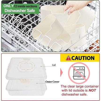 2pcs Salad Box Portable Sealed Bento Box Transparent Fruit Storage 12 Squares