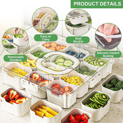2pcs Salad Box Portable Sealed Bento Box Transparent Fruit Storage 12 Squares