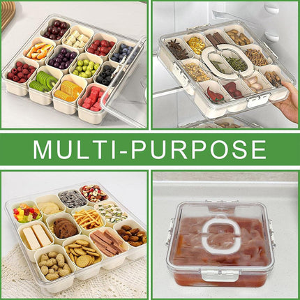 2pcs Salad Box Portable Sealed Bento Box Transparent Fruit Storage 12 Squares