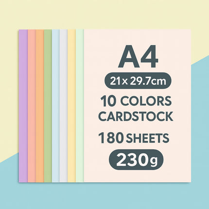 10 Colour A4 Cardstock Paper 230gsm for Art Craft Projects
