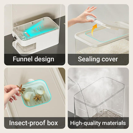 Rice Cereal Dispenser 10KG Grain Container Auto Food Storage Box Measuring Cup
