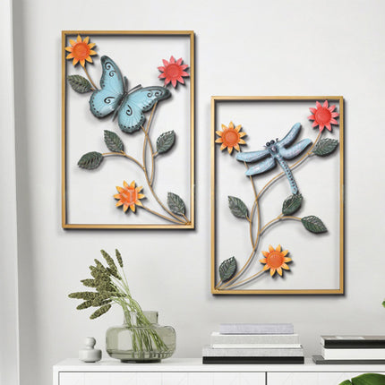 2PCS Dragonfly and Butterfly Iron Wall Decor Living Room Bedroom Home Decoration