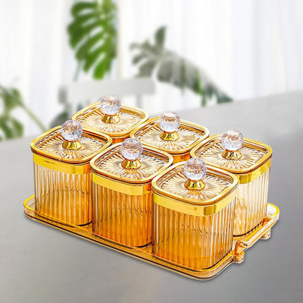 6PCS Sealed Storage Jar Set with Tray Amber Tinted Lids for Kitchen Pantry