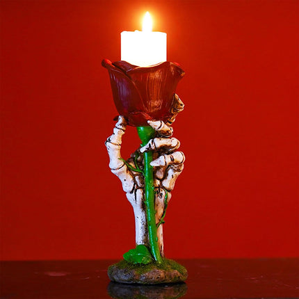 Skeleton Hand Rose Candle Holder Decoration Gothic Style Durable Resin Halloween