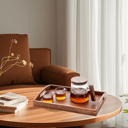 New Chinese Style Wooden Rectangular Tea Tray with Handles Home Office Tea Use