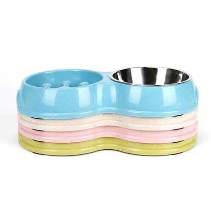 Dog Bowl Anti Choking Slow Feeder Cat Food Dish Double Bowl Pet Feeding Utensils