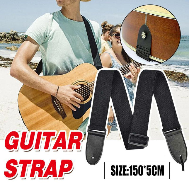 Black Guitar Strap Replacement Adjustable Nylon Belt Acoustic Electric Bass - Aimall