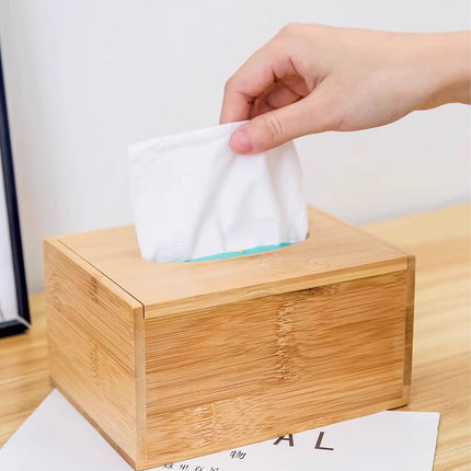 Bamboo Tissue Box Wooden Cover Dispenser Holder Storage Case for Home and Office