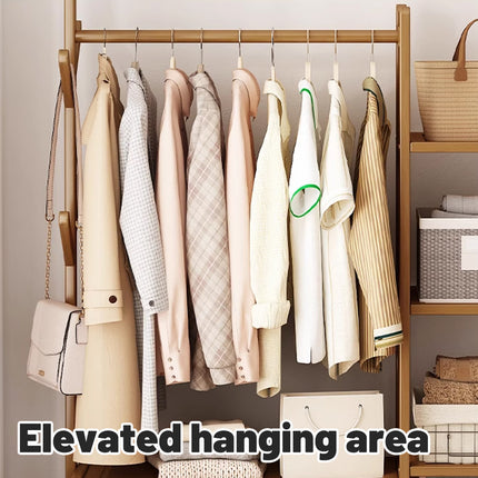 Bamboo Floor-Standing Clothes Rack with Drawers and Hooks Multi-Purpose Durable
