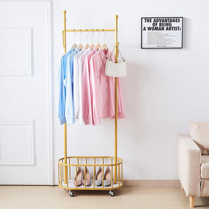 Home Floor Standing Movable Wheeled Hat Coat Rack Sturdy Durable Space Saving