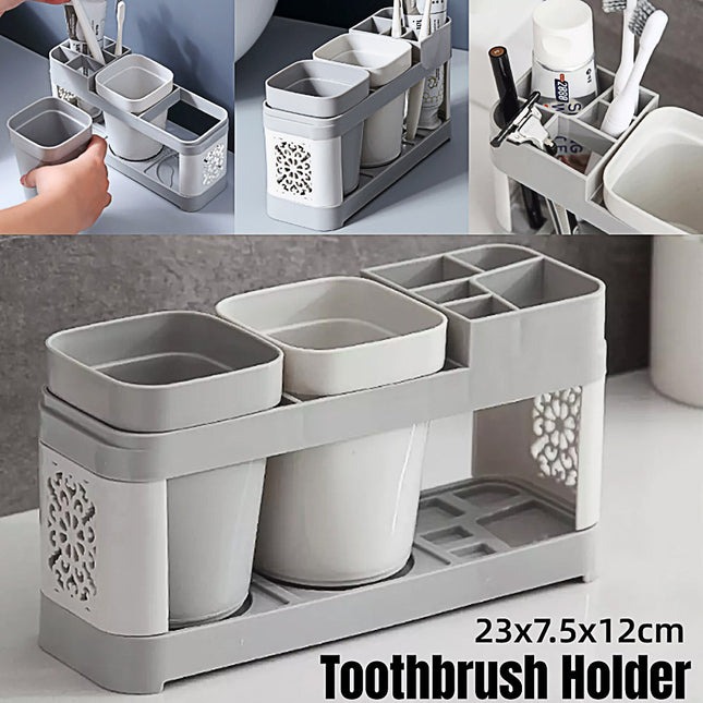 Shelf Cup Set Toothbrush Holder Plastic Stand Storage Racks Toothpaste Bathroom