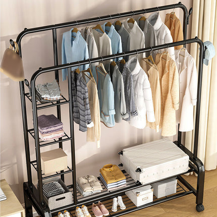 Double Row Floor-Standing Clothes Rack Space Saving for Bedroom Clothes Storage