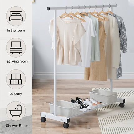 Portable Clothes Rack with Wheels Durable Iron Material for Enterway Bedroom Use