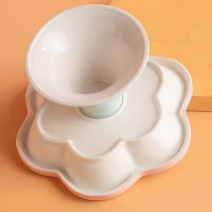 Flower Ceramic Cat Bowl Pet Food Bowl Snack Tray for Cats and Small Pets Feeding