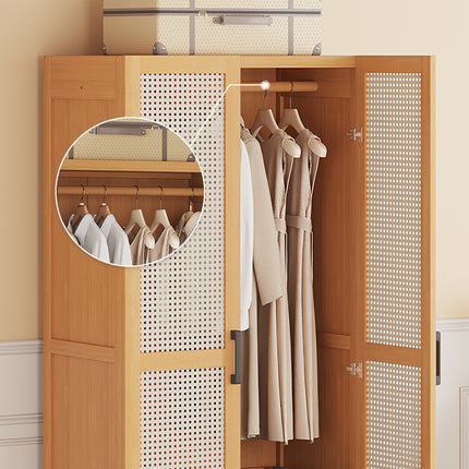 Minimalist Wardrobe with Doors Bamboo Durable for Bedroom Clothes Storage Use