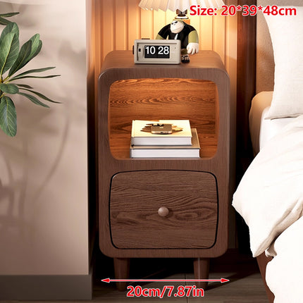 Wood Mini Bedside Table with Drawer and Shelf Compact for Bedroom Space Saving