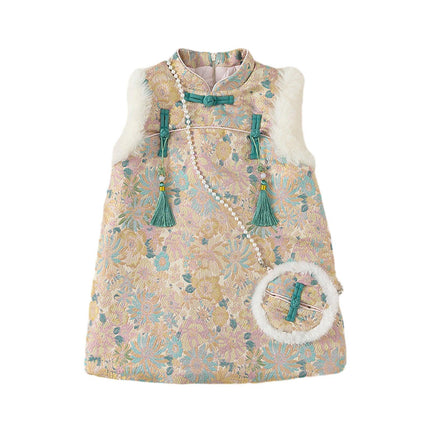 Children's Dress With Buckle And Flush Design National Style - Aimall