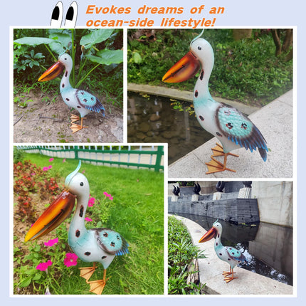 Iron Pelican Statue Garden Decoration for Outdoor Yard Patio Lawn Porch Ornament