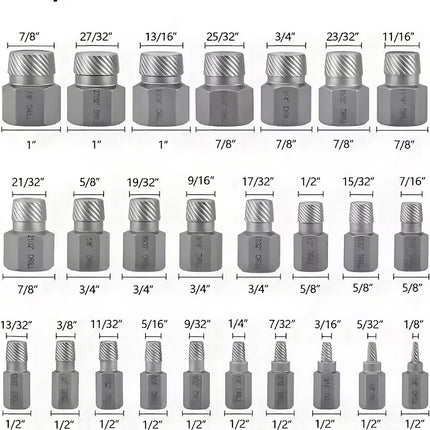 25PCS Damaged Screw Extractor Set Multi-Spline Easy Out Broken Bolt Remover