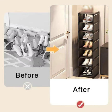 Eight Layer Black Shoe Rack Home Dustproof Shoe Cabinet Removable Multi Shelves