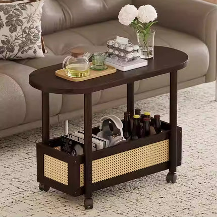 Movable Coffee Table with Wheels Side Table with Storage Shelf for Living Room