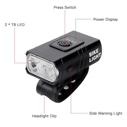 1000 Lumens Bike Aluminum Front Rear Light Set USB Charging Waterproof Sturdy