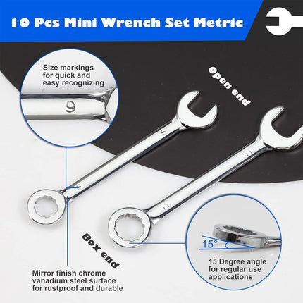 10PCS Mini Mirror Polishing Open-end Wrench and Double-purpose Wrench Set 4-11mm