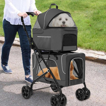 3 in 1 Portable Folding Pet Stroller Outdoor Travel Double Deck Cat Dog Carrier